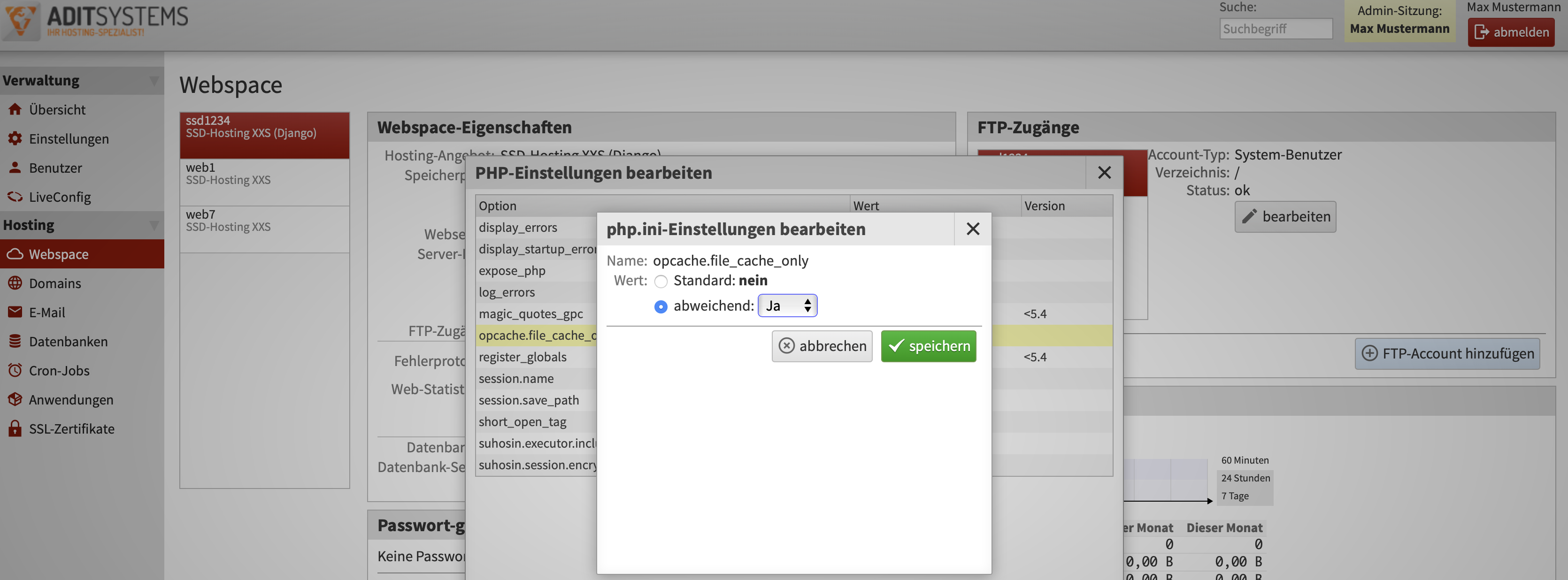 opcache.file_cache_only in LiveConfig unter Webspace in den PHP-Einstellungen auf den Wert abweichend und ja stellen.