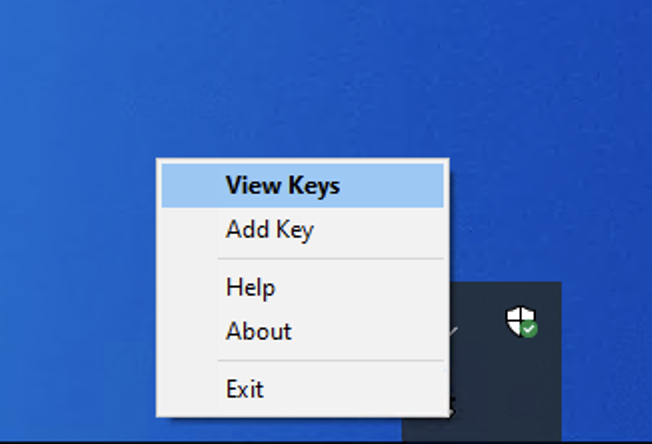 Mit Rechtsklick View Keys öffnen, um die UI zu öffnen